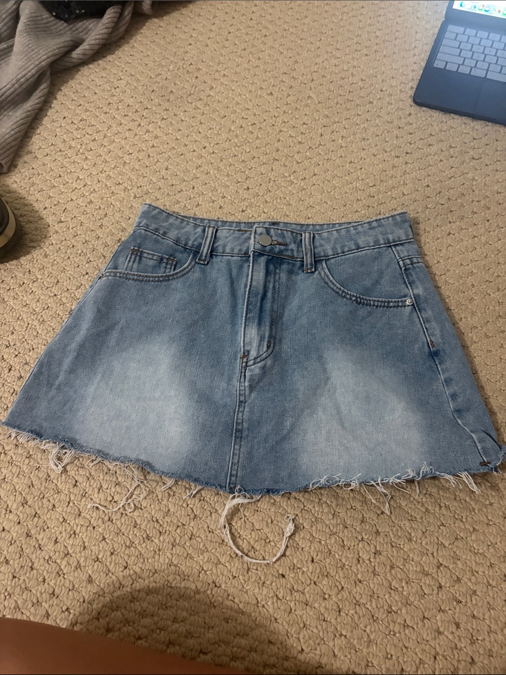 Amazon Light Blue Denim Mini Skirt with Raw Hem